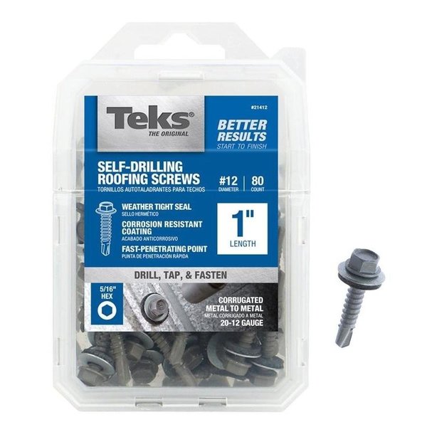 Teks Wood Screw, #12, Zinc Plated Steel 21412